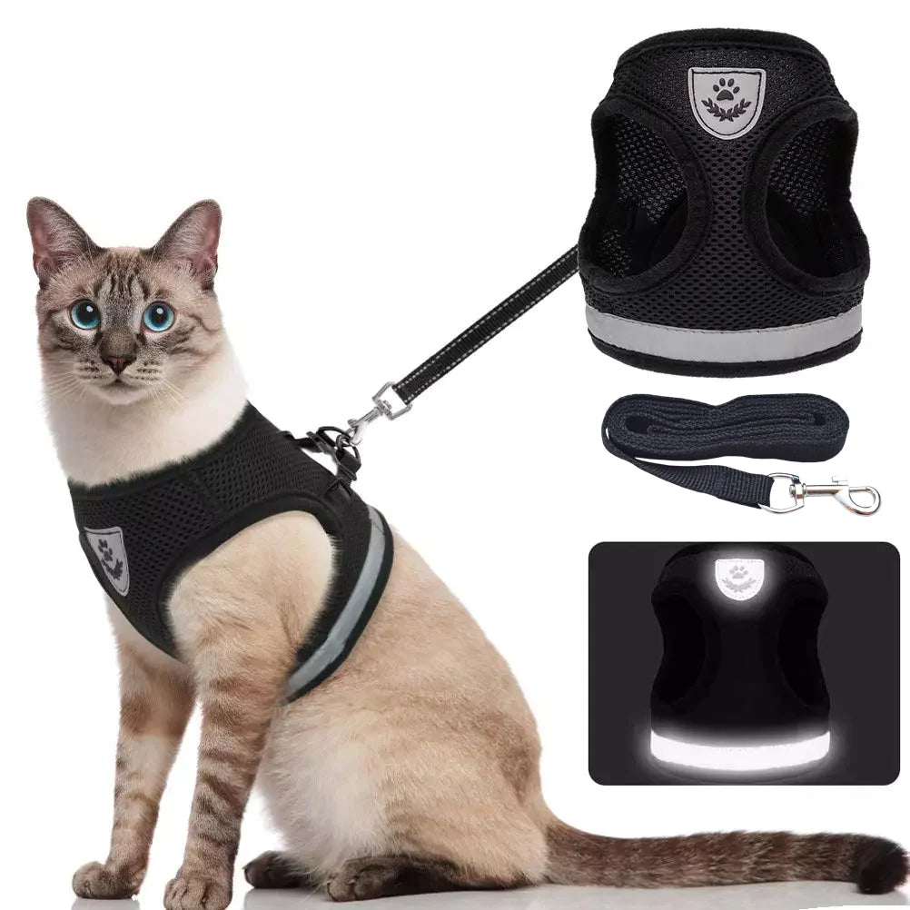 Escape-Proof Breathable Cat Harness & Leash Set - Adjustable, Reflective Vest for Kittens & Puppies with Easy Control